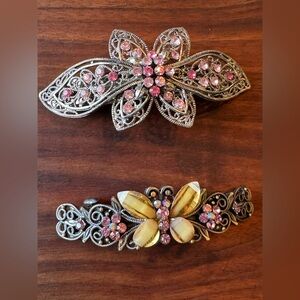 Vintage  Pink and Yellow Hair Clip Barrettes